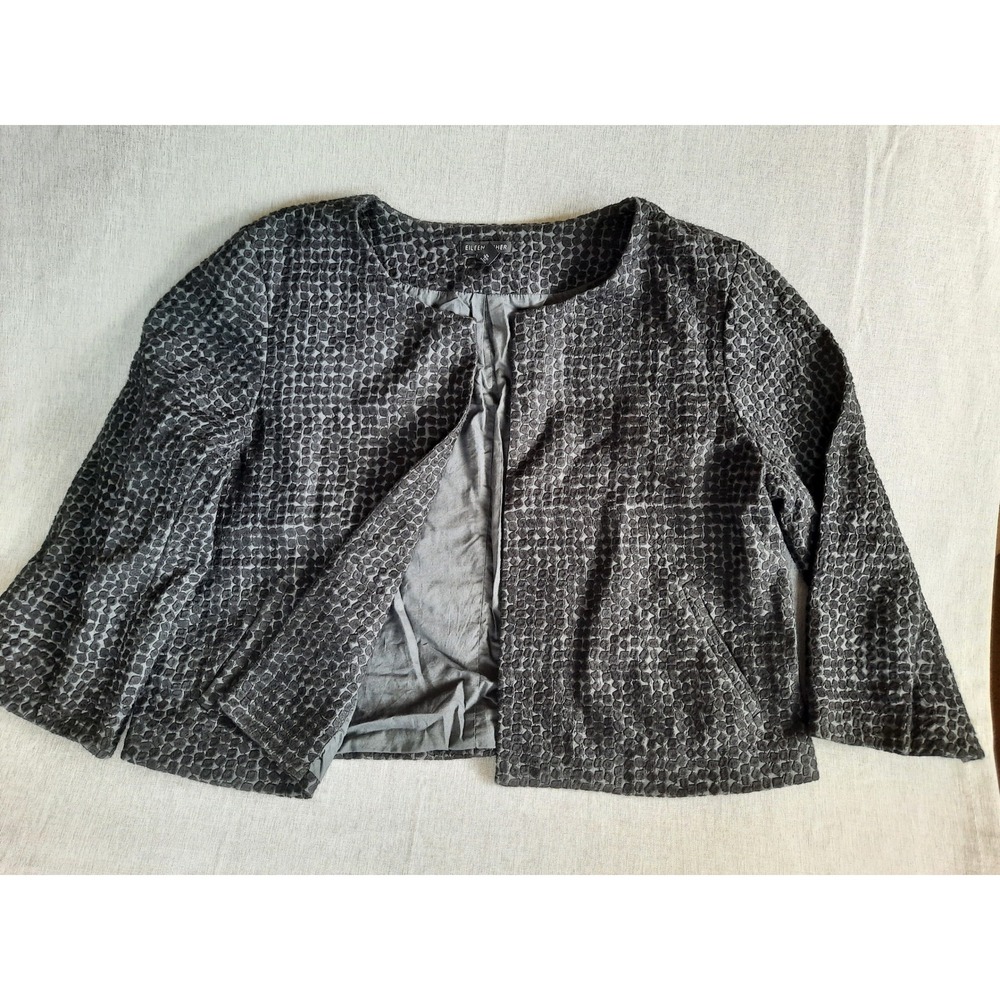 Eileen Fisher Women Large Embroidered Art Sport Blazer Coat Organic Cotton Cupro
